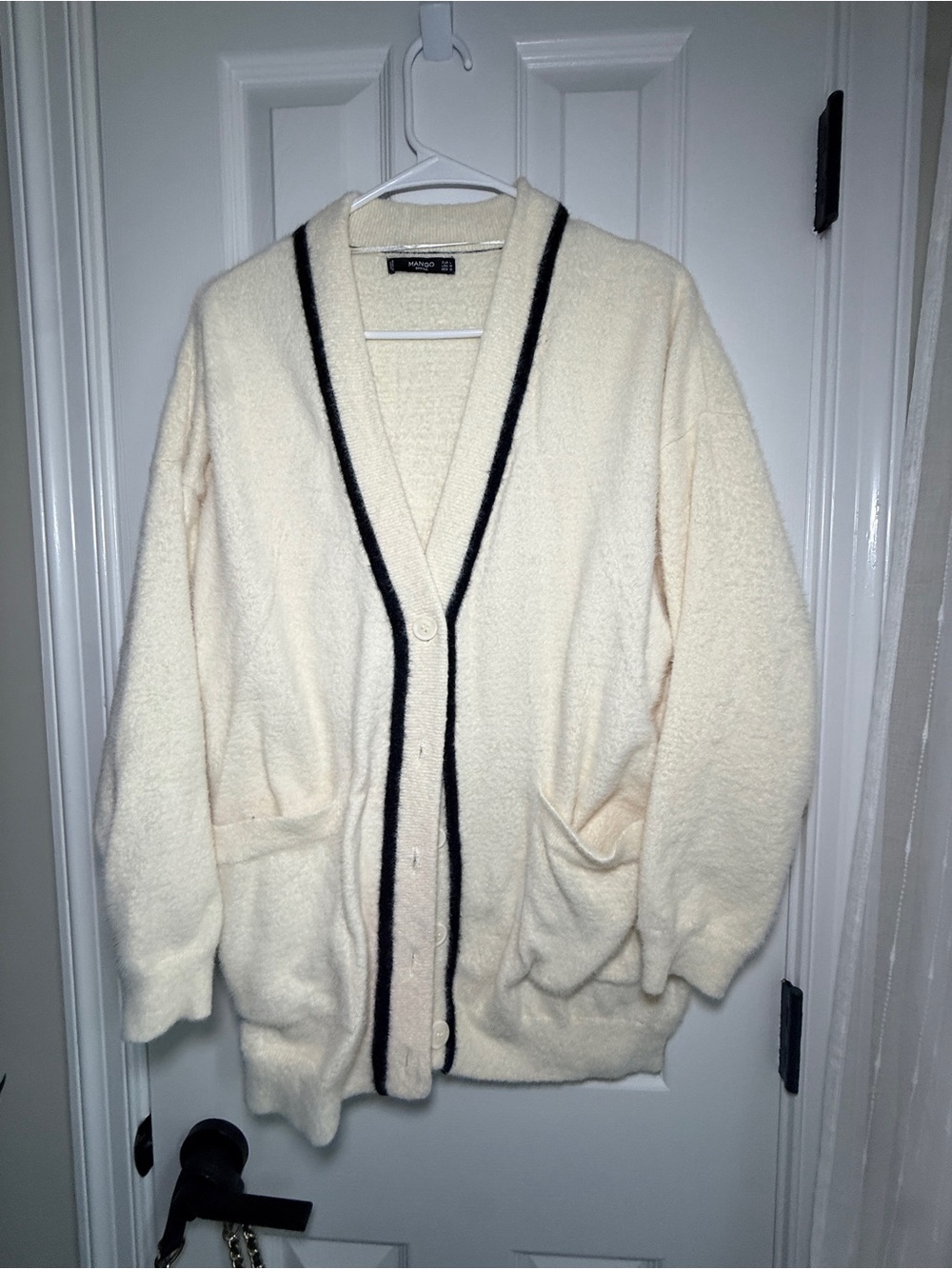 Mango Cream Cardigan with Black Trim